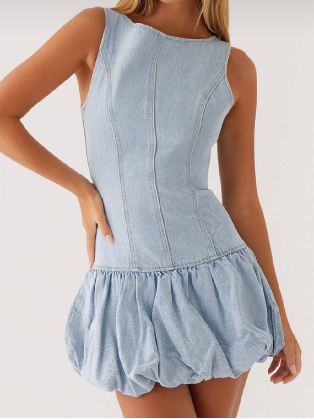 Peppermayo Light Blue Denim Bubble Hem Dress